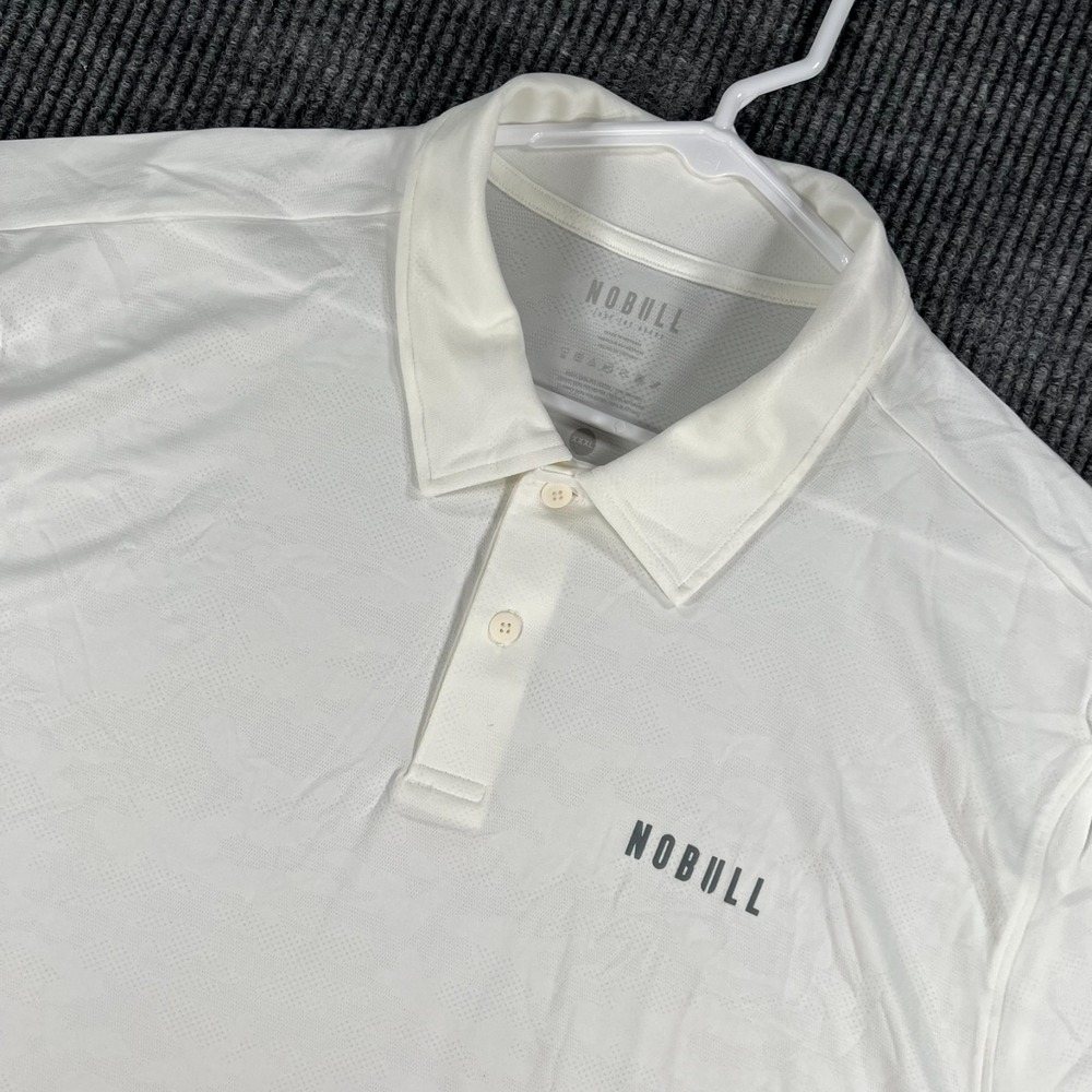 NoBull Polo Shirt Mens 2XL White Short Sleeve Golf Performance CrossFit Casual